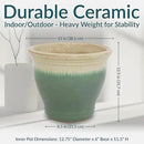 Sunnydaze Studio Large Ceramic Plant Pot - Round Outdoor Glazed Ceramic Planter Pot with Drainage - Seafoam - 14.5" by GreenHaven Gardens