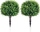 Artificial Topiary Tree with Eucalyptus, Set of 2 UV Resistant 17in Miniature Trees, Outdoor for Porch, Fake Bonsai Topiaries, Greenery Balls, Faux Shrubs for Planters, Curb Appeal Decor by GreenHaven Gardens