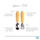 Bumkins Toddler Utensils, Kids Size Fork and Spoon Set, Silicone and Stainless-Steel Training Silverware, Angled Forks / Sporks for Self-Feeding, Children Learning to Eat, 18 Mos Up, Tangerine Orange by TinyTreasures Baby Boutique