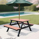 4FT Outdoor Picnic Table and Bench Set with 2" Umbrella Hole, WPC Tabletop Seattop Patio Dining Set for 4 People, Outdoor Dining Table and Chair for Park Garden Yard Patio- Brown by GreenHaven Gardens