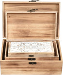 Wooden Box Set of 3 - Rustic Farmhouse Decorative Boxes with Hinged Lid and Carved Design by TinyTreasures Baby Boutique