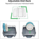 Dish Drying Rack, Expandable Dish Rack for Kitchen Counter, Stainless Steel Dish Drainer with Drainboard Set and Utensil Holder (Gray) by CozyNest Decor
