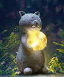 Solar Cat Statue Garden Decor - Cat Lover Gifts, with Gazing Solar LED Lights Ball Cat Decoration for Garden Yard Patio Lawn Balcony - Gifts for Mom Grandma (Gray Cat) by GreenHaven Gardens