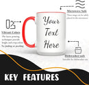 Personalized Coffee Mug 15 Oz, Custom Picture Text or Logo Ceramic Mug, Customized Gift for Men & Women, Taza Personalizada with Photo and Words, Customizable Large Tea Cup | White - Red by TinyTreasures Baby Boutique