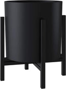 FaithLand Plant Pot 8 inch - Perfectly Fits Mid-Century Modern Plant Stand - Drainage Plug - Matte Black by GreenHaven Gardens