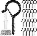 Hooks for Outdoor String Lights, 20 Pack Cup Screw Hooks for Hanging Plants Fairy Led Party Christmas Lights Garage Wind Chimes Black Q Hanger with Safety Buckle Design Easy to Release by GreenHaven Gardens