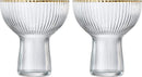 Ribbed Stemless Margarita, Martini & Champagne Glasses with Gold Rim - Set of 2 - Hand Blown Cocktail Luxury Coupe – Large Party, Elegant Ripple Design, Gilded, Premium Hand Blown Glassware (10 OZ)