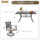 Sophia & William 7 Pieces Cast Aluminium Patio Dining Set for 6, Outdoor Swivel Rocking Chairs and Rectangular Table with 2.3" Umbrella Hole for Porch Backyard Deck, Bronze by GreenHaven Gardens
