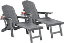 Folding Adirondack Chair Set of 2 with Adjustable Backrest, Adirondack Chair with Ottoman with 2 Cup Holders, for Outdoor Beach Garden Porch Lawn Pool Deck, Grey by GreenHaven Gardens