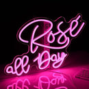 Rose All Day Neon Sign LED Pink Rose Neon Light For Wall Decor Dimmable USB Words Light Up Sign for Bedroom Wedding Party Atmosphere Decor Lovers Gift(12.2 * 16.1 In) by CozyNest Decor