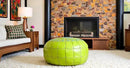 Stuffed Arch Design Moroccan Leather Pouf Ottoman, Handmade, Pre-Filled, 100% Genuine Leather, 14” Height x 22” Diameter – Boho Chic Footstool & Living Room Décor (Lime Green) by CozyNest Decor