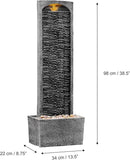 Teamson Home 38.5" Faux Slate Contemporary Outdoor LED Waterfall Fountain with Pebble Base, Gray/Black