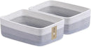 Large Shallow Organizing Baskets 15x11x5.1 Inches - Rope Woven Storage Bins for Bathroom, Shelves, Cube Closet, Gradient Grey 2 Packs by CozyNest Decor