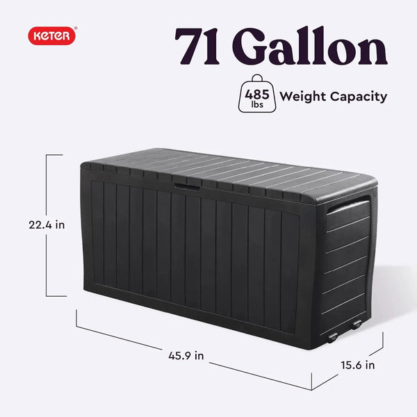 Keter Marvel Plus 71 Gallon Resin Deck Box-Organization and Storage for Patio Furniture Outdoor Cushions, Throw Pillows, Garden Tools and Pool Toys, Dark Grey, photo 2 of 6