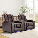 ANJ Power Home Theater Seating Set of 2, Brown Faux Leather Electric Recliner Chair with Powered Headrest, Dual Motors Movie Reclining Chairs with LED Lights,USB Port,Cup Holders, Hidden Arm Storage by CozyNest Decor