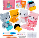Crochet Kit for Beginners - Cat Crochet Kit with Step-by-Step Video Tutorials, Learn to Crochet Kits for Adults and Kids, 4 PCS Crochet Animals Cat with Hat, Toy, Fish Crocheting Set by TinyTreasures Baby Boutique