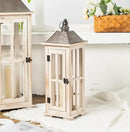 TIMRIS Large Rustic Wooden Decorative Lantern Set of 2, Modern Farmhouse Distressed Whitewash Floor Candle Lanterns, Indoor/Outdoor Hanging Lanterns for Home Decor (No Glass) by CozyNest Decor