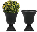 Worth Garden 2-Pack Plastic Urn Planters for Outdoor Plants, 22'' Black Tall Round Classic Resin Traditional Flower Pots - 15 in. Dia. Large Imitation Stone Decorative Pot Patio Deck Front Porch by CozyNest Decor