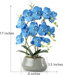 Orchid Artificial Flowers with Gray Vase Large Silk Faux Phalaenopsis Flowers for Dining Room Table Floral Centerpieces Indoor Decoration,Blue by CozyNest Decor