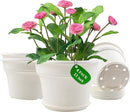 11 Inch Plastic-Flower-Pot-for-Indoor-Plants, 4 Pack Large Outdoor Planter Pot with Drainage Holes & Saucers, Resin Decorative Garden Pots Planters by CozyNest Decor
