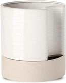 Nihow Self Watering Plant Pot: 8 Inch Ceramic Planter with Drainage Hole & Water Storage Plus for Indoor & Outdoor Plants - Cylinder Round Flower Pot for Succulent/Herbs/Violets - Cream White & Brown by CozyNest Decor