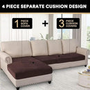 PrinceDeco Sectional Couch Covers 4 Pieces Velvet Separate Couch Cushion Covers L Shape for Left/Right Chaise Sectional Couch with Elastic Bottom (3 Seater + 1 Chaise,Brown) by CozyNest Decor