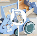 Beright Wooden Baby Walker Push and Pull Learning Activity Walker with Wheels Montessori Walker Toy Multiple Activities Center Develops Motor Skills & Stimulates Creativity (Blue) by TinyTreasures Baby Boutique