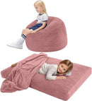 COMAX Kids Bean Bag Chair Turn into Beanbag Bed, Toddler Bean Chair Corduroy for Girl Boy Sleeping, Lazy Children Bean Bags with Filler, Convertible Child Floor Mattress, Light Pink by TinyTreasures Baby Boutique