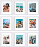 Vittanly 8x10 Picture Frames Set of 9, Shatter Resistant Plexiglass, Display 5x7 Pictures with Mat or 8x10 without Mat, Photo Frames for Wall or Tabletop, Engineered Wood, White by CozyNest Decor