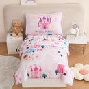 PERFEMET 4 Pieces Girls Toddler Bedding Set Pink Castle Fairy Tales Toddler Comforter Set Reversible Colorful Rainbow Princess Printed Toddler Bed Set with Sheets(Pink, Castle) by TinyTreasures Baby Boutique