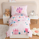 PERFEMET 4 Pcs Twin Bedding Set for Girls Pink Castle Kids Bed in A Bag Comforter Set Ultra Soft Reversible Fairy Tales Themed Bedding Comforter with Sheet Set for All Seasons(Pink, Castle) by TinyTreasures Baby Boutique