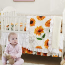 Brandream Girls Floral Nursery Bedding Yellow White Crib Bedding Sunflower Baby Blanket 3 Piece,Farmhouse Fitted Sheet, Ruffle Skirt by TinyTreasures Baby Boutique