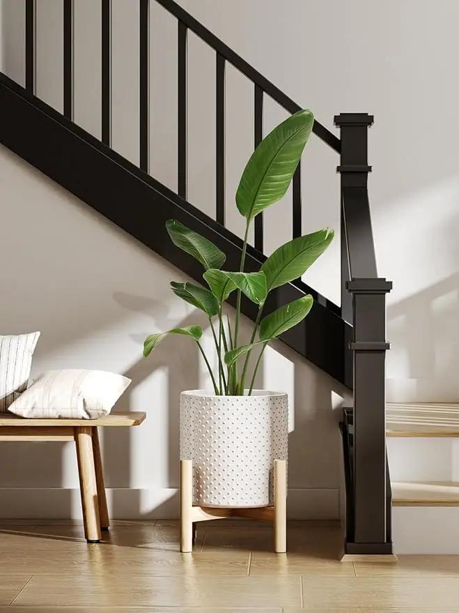 LE TAUCI 6+8+10 Inch Plant Pots Indoor, Ceramic Planter Pots for Plants, Raised Dots Flower Pots Indoor for Home and Office, Mid-Modern Century Pots with Drainage Hole and Plug, Glaze Arctic White, photo 4 of 6