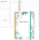 Daily Planner Undated - A5 To Do List Notebook Hourly Schedules, Spiral Appointment Planner for Women and Men, PVC Hardcover, Inner Pocket, Elastic Closure, 5.8" x 8.3", Teal Flowers by TinyTreasures Baby Boutique
