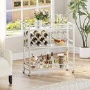 FATORRI Bar Cart Silver, Bar Carts for The Home, Home Bar Serving Carts for Liquor, Rolling Wine Cart with 3 Tier Mirrored Shelves on Wheels for Alcohol and Beverage (Silver) by CozyNest Decor