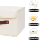 ANMINY 4PCS Storage Bins with Lid PU Leather Handles Storage Boxes PP Plastic Board Decorative Foldable Lidded Cotton Linen Fabric Home Cubes Baskets Closet Organizer Containers - Beige, Small Size by TinyTreasures Baby Boutique