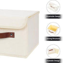 ANMINY Storage Bin with Lid Storage Boxes with PU Leather Handles PP Plastic Board Decorative Foldable Lidded Cotton Linen Fabric Home Cubes Baskets Closet Organizer Container - Beige, Small Size by CozyNest Decor