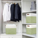 Large Fabric Storage Baskets | 50L Storage Bins, Decorative Linen Closet Baskets with Handles for Organizing, Shelf, Toys, Clothes, Home, Office, Nursery, 17x12x15Inches (Green&White) by CozyNest Decor