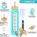 32 oz Glass Water Bottle with Straw - Motivational Time Marker & Silicone Sleeve - Reusable Tumbler Includes 2 Bamboo Lids & Fruit Infuser - 1 Pack by CozyNest Decor