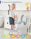 Forbena Boys Potty Training Seat with Step Stool Ladder, Toilet Potty Seat for Baby Boy Toddlers, Kids Chair Stairs with Handles and Soft Cushion (White and Blue) by TinyTreasures Baby Boutique