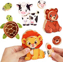 HUZU Animal Snap Wooden Building Blocks – Fun & Educational Puzzle Toy for Kids Aged 3-8, Features Cow, Bear, Lion and Turtle, Matching Game with Interchangeable Animal Faces & Emotions by TinyTreasures Baby Boutique