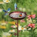Metal Bird Bath for Outside with 2 Bird Decor, Hummingbird on Pole & Sparrow on Bowl, 38.5 Inch Height Garden Birdbath, 12 Inch Antique Bronze Freestanding Birdfeeder Bath for Yard Patio by GreenHaven Gardens