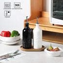 Sweejar Ceramic Olive Oil Dispenser Bottle, 20 Oz Relief Opaque Oil Cruet Protects To Reduce Oxidation, Suitable for Storage Vinegar, Soy Sauce,Liquids,Set of 2 (White Black) by CozyNest Decor