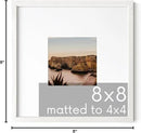HAUS AND HUES Solid Oak 8"x8" Picture Frame Matted to 4"x4" - 8x8 Square White Picture Frames, Square Picture Frame Wood, 8 x 8 Picture Frames with Mat, White Poster Frames with Matting by CozyNest Decor