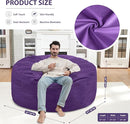 5FT Bean Bag Chair, Large Bean Bag Chairs with Memory Foam Filled, Fluffy Beanbag Sofa with Dutch Velvet Cover, Round BeanBag Chairs for Living Room, Playroom - Purple by TinyTreasures Baby Boutique