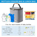 Breast Milk Cooler Bag with Ice Pack Fits 4 Baby Bottles Up to 9 Ounce, Baby Bottle Bag for Nursing Mom Daycare, Grey by TinyTreasures Baby Boutique