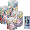 Flameless LED Candles Electric Candles with Remote Timer Control Long Lasting Pillar Candles Tealights Bohemian Style Home Outdoor Decoration Pack of 4, Boho Flower Purple Blue by GreenHaven Gardens