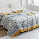 Boho Muslin Blanket for Adults 4-Layer Gauze 80 x 90 Inches Soft Cozy 100% Cotton Cooling Blanket Geometric Farmhouse Decor for Sofa Bed Coverlet Both Sides (Boho-G-Yellow, 80 x 90 in) by CozyNest Decor