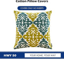 HWY 50 Decorative Throw Pillow Covers 18x18 Inch (1 Piece), Embroidered Cotton Farmhouse Cushion Cover Pillow Case for Sofa Couch Living Room Bed Bedroon, Blue and Green Floral Geometric by CozyNest Decor