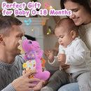 Baby Dino Plush Soft Stuffed Animal Toy for 0-3-6-12+ Months,Infant Musical Toy with Rattle,Squeaker,Sensory Crinkle,Teether & Textures,Toys for Christmas Baby Gift for Newborn Girl Boy (Purple) by TinyTreasures Baby Boutique